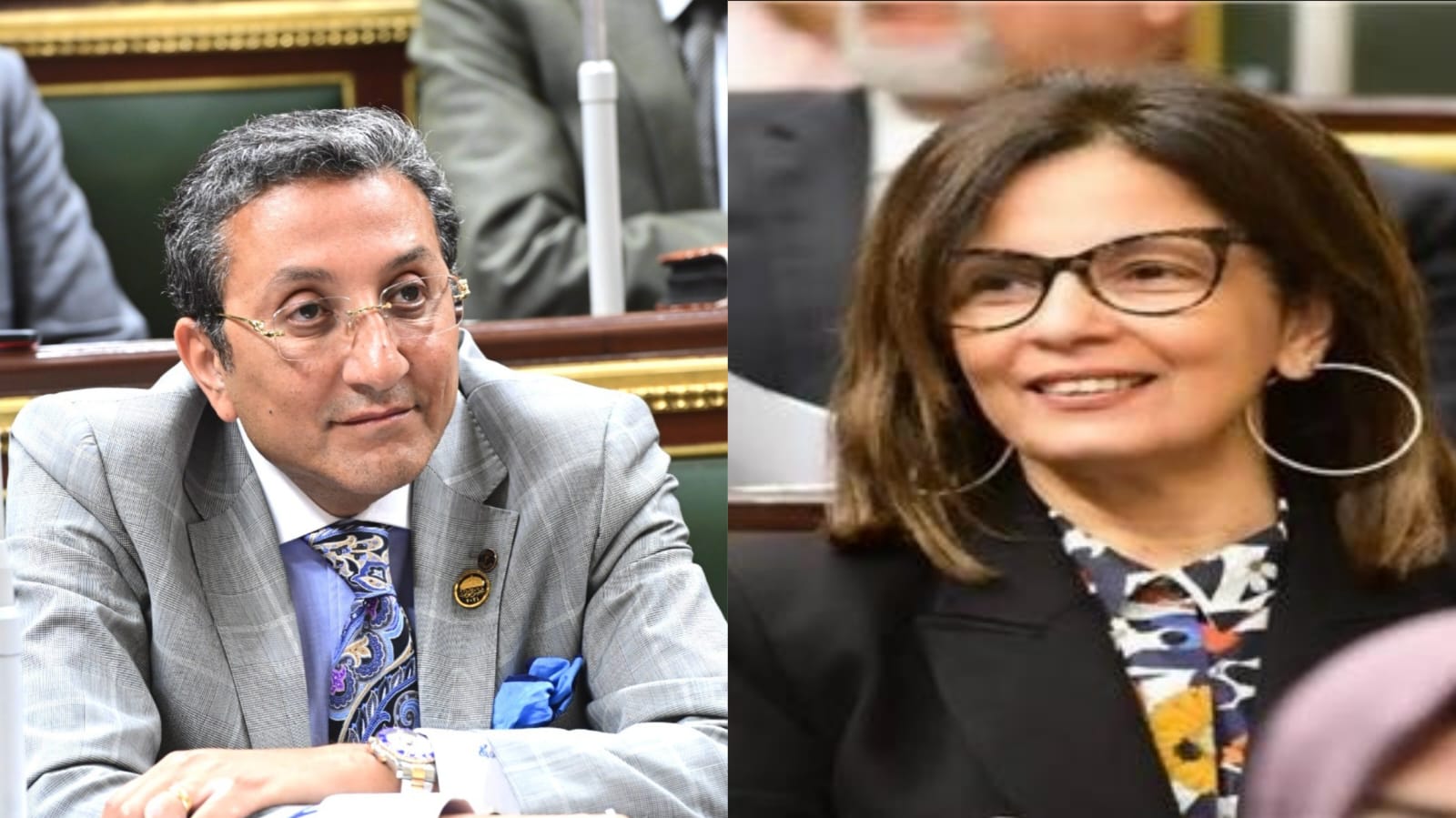 النائب إيهاب رمزى يهنئ الدكتورة جيهان زكى بعد منحها وسام جوقة الشرف من الرئيس الفرنسى النائب إيهاب رمزى يهنئ الدكتورة جيهان زكى بعد منحها وسام جوقة الشرف من الرئيس الفرنسى