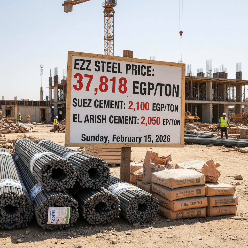 حديد عز بـ 37,818 جنيهًا.. أسعار الحديد والأسمنت اليوم الأحد 15 فبراير 2026
